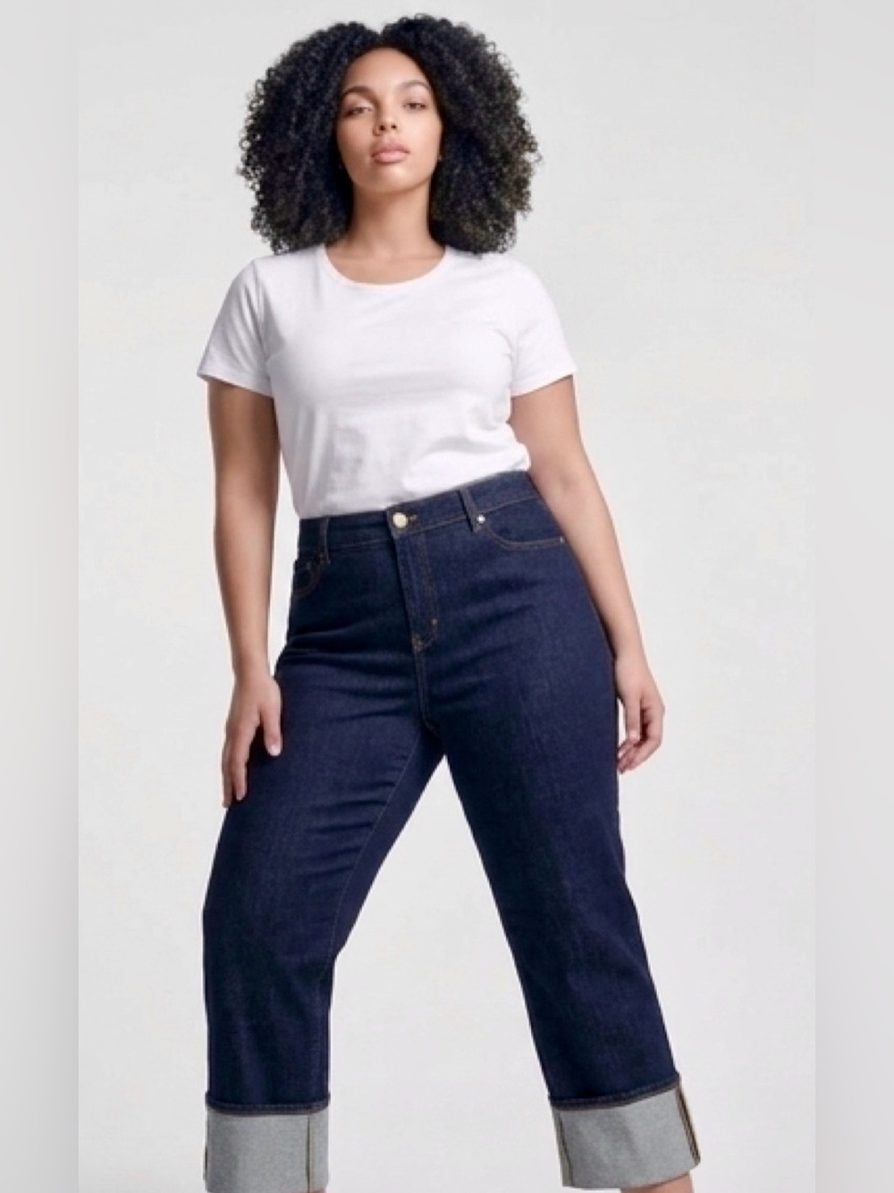 a.n.a Highest Rise Wide-leg Dark Indigo Bootcut Jeans with Deep Contrast Cuff